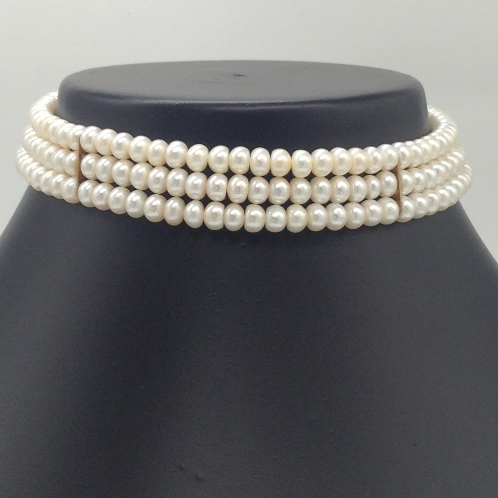 Freshwater Cream Flat Pearls 3 Layers Choker JPM0360