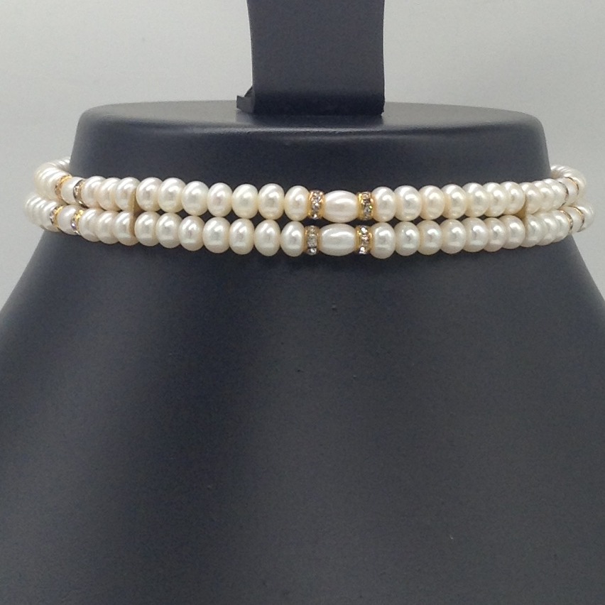 Freshwater White Flat Pearls 2 Layers Choker With CZ Golden Chakri JPM0358