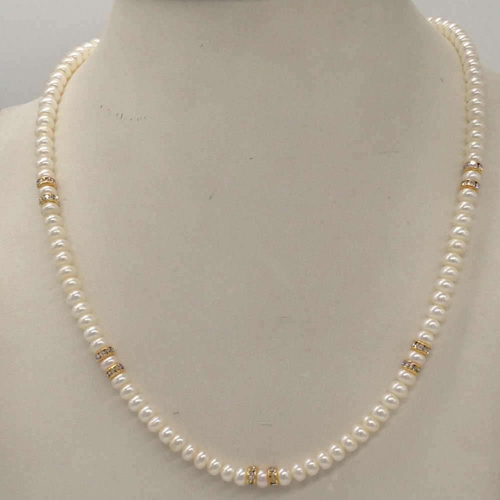 White Flat Pearls Single Layer Mala With CZ Chakri JPM0354