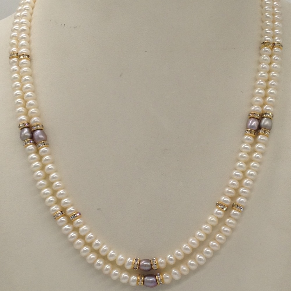 White Flat Pearls Necklace With CZ Golden Chakri JPM0345