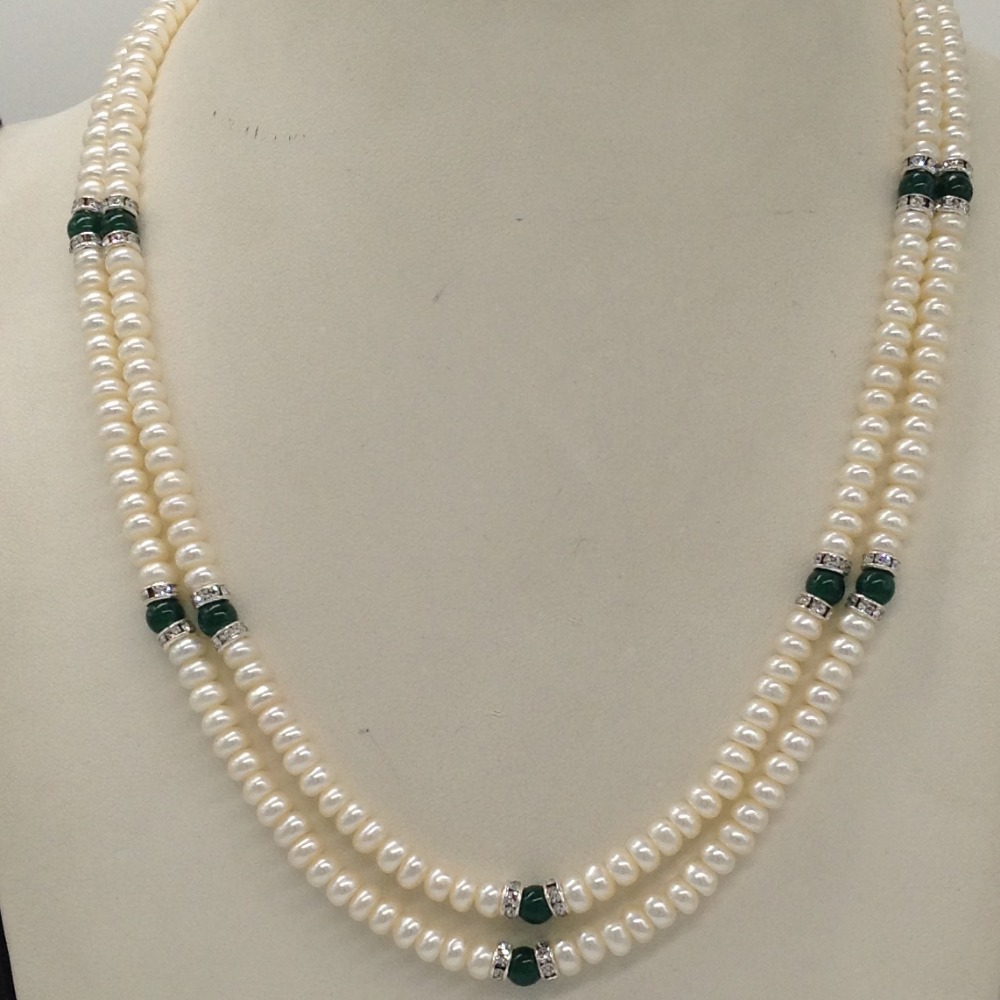 White Flat Pearls Necklace With CZ White Chakri JPM0343