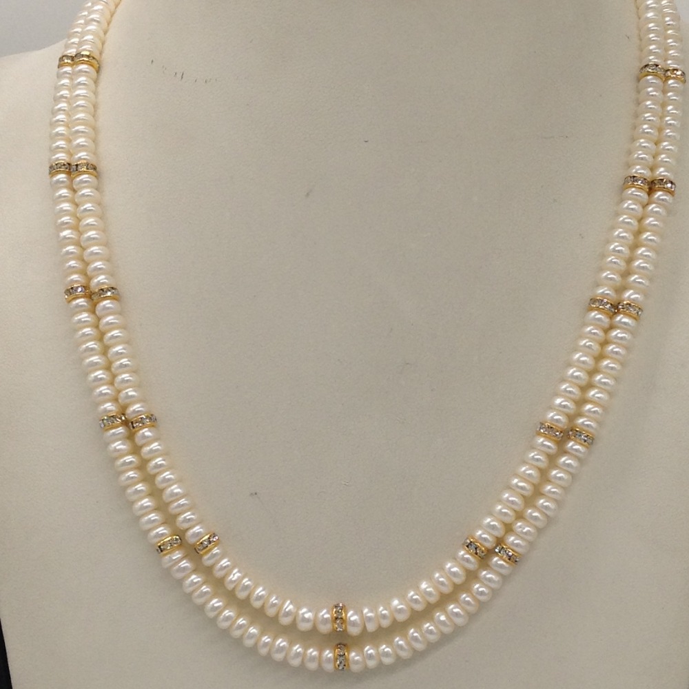 White Flat Pearls Necklace With CZ Golden Chakri JPM0342