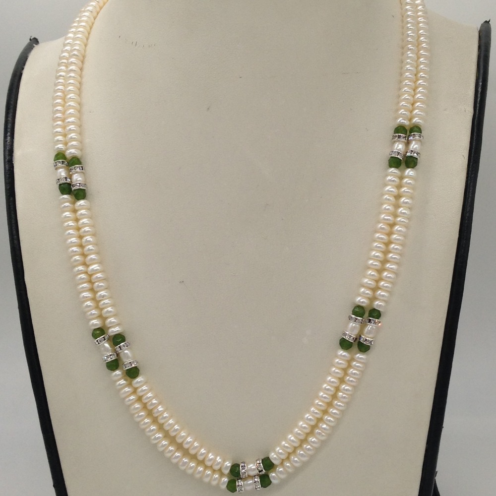 White Flat Pearls Necklace With CZ White Chakri JPM0341