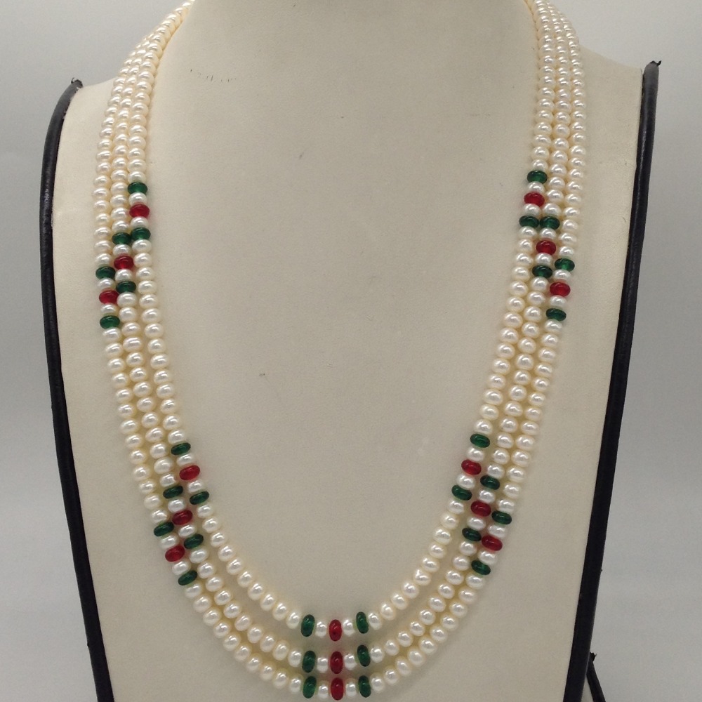 White Flat Pearls Necklace With Red,Green Semi Beeds JPM0340