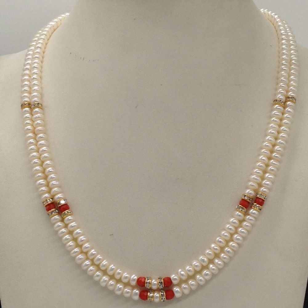 White Flat Pearls Necklace With CZ Golden Chakri JPM0338