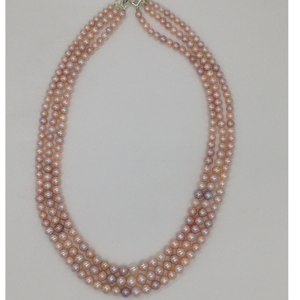 Pink Round Graded Pearls 3 Layers Necklace JPM0328