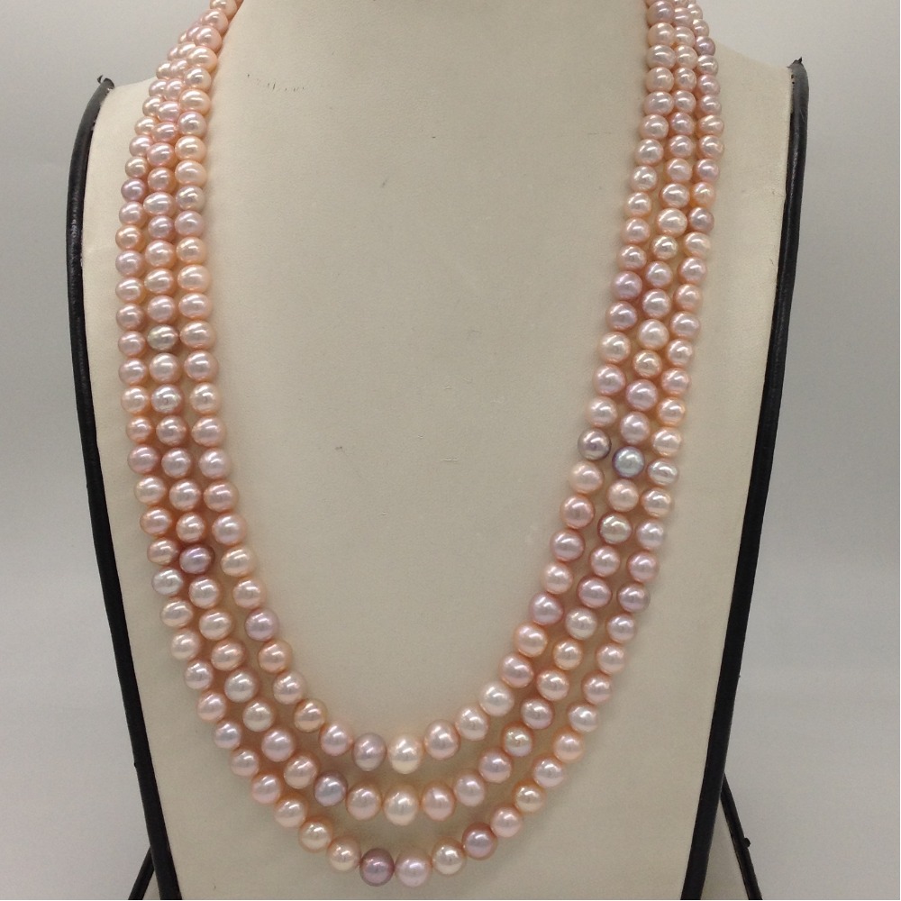 Pink Round Graded Pearls 3 Layers Necklace JPM0328