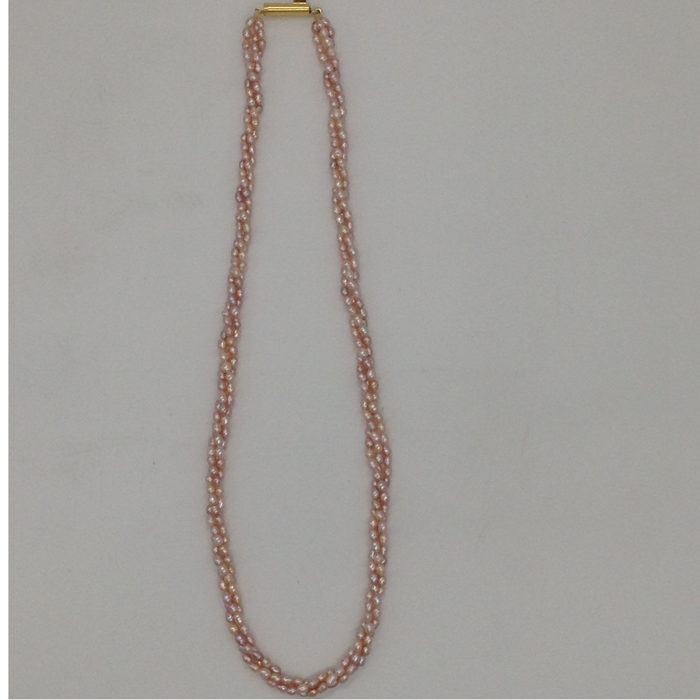Freshwater Pink Rice Pearls 3 Layers Twisted Necklace JPM0324