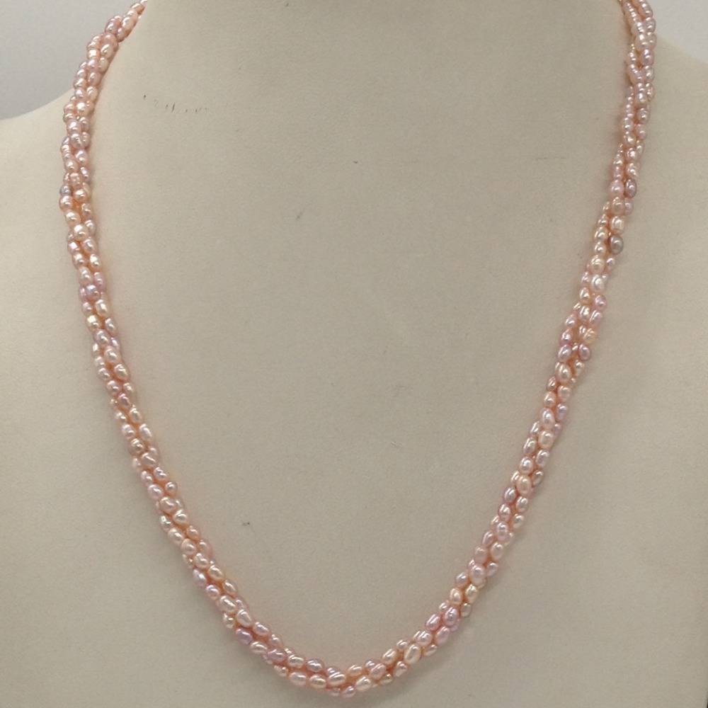 Freshwater Pink Rice Pearls 3 Layers Twisted Necklace JPM0324