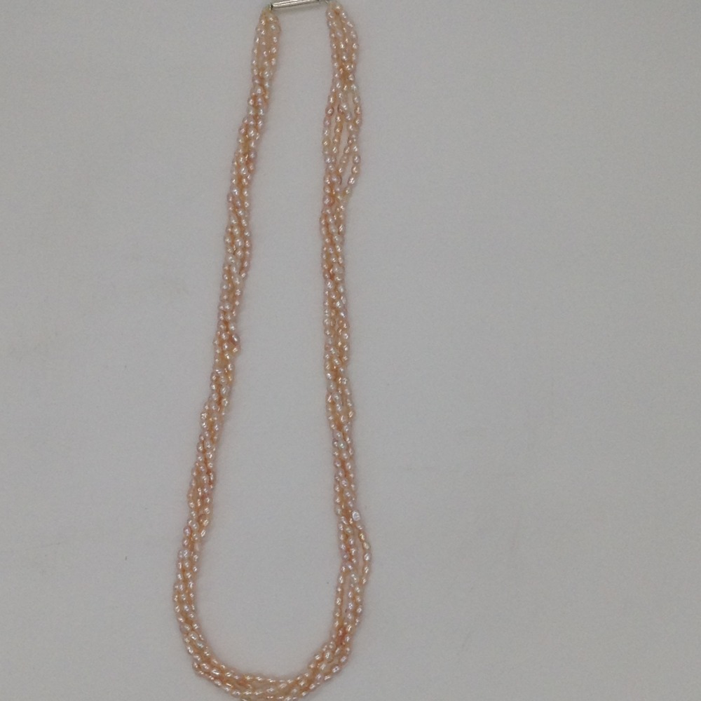 Freshwater Pink Rice Pearls 4 Layers Twisted Necklace JPM0323