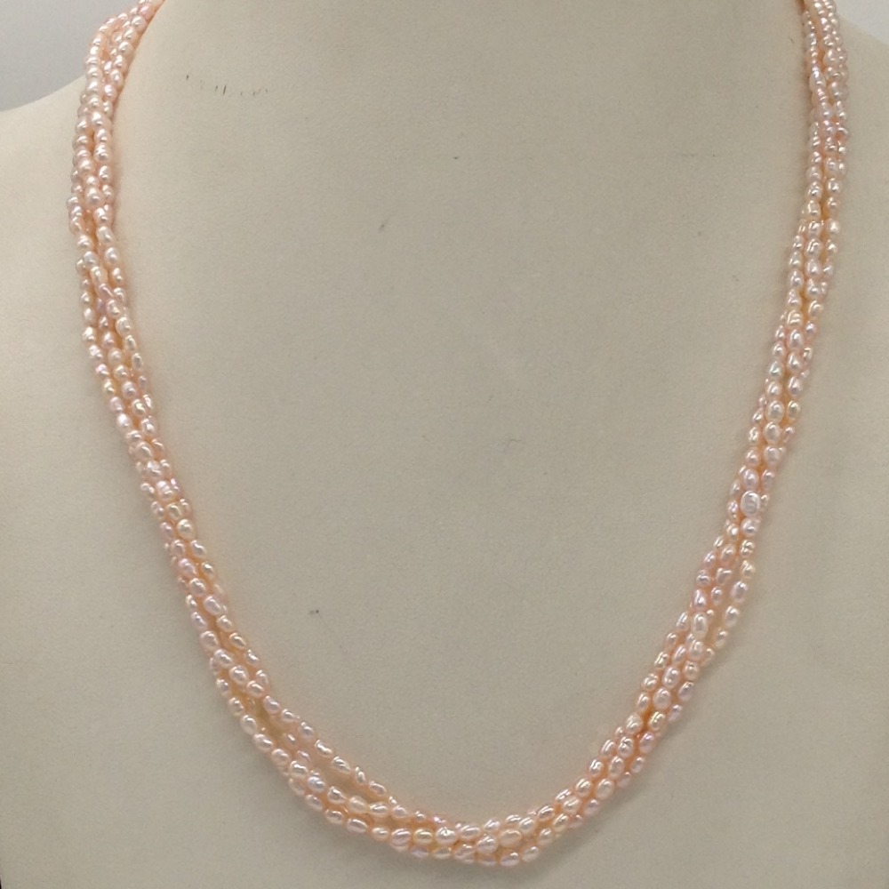Freshwater Pink Rice Pearls 4 Layers Twisted Necklace JPM0323