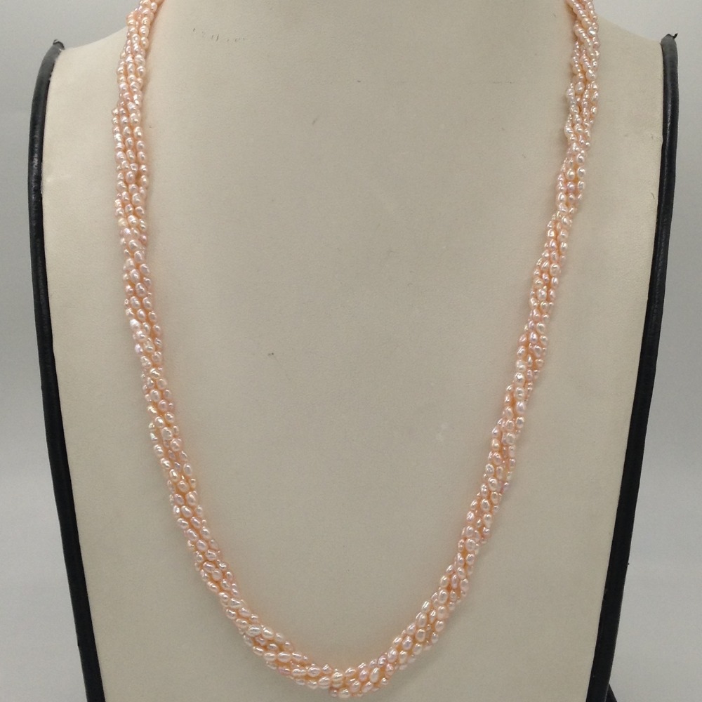 Freshwater Pink Rice Pearls 5 Layers Twisted Necklace JPM0322