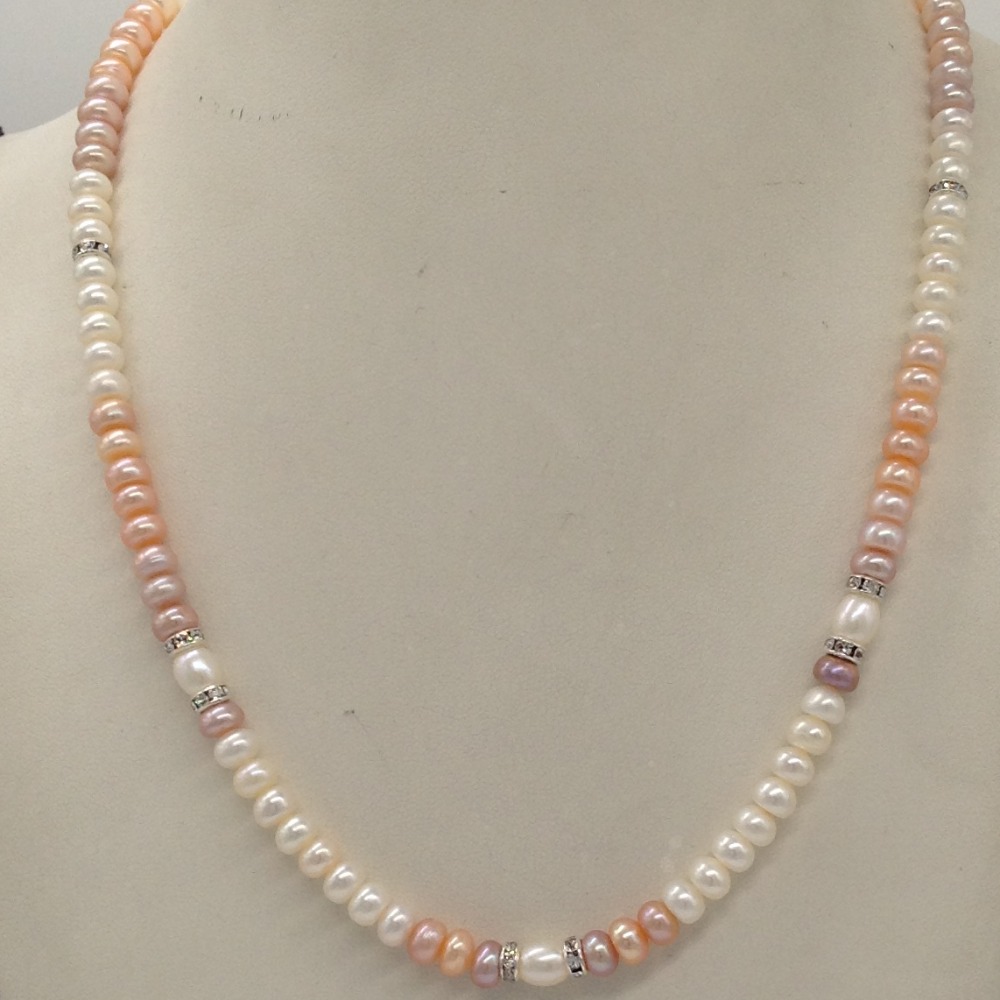 Shaded Flat Pearls Single Layer Mala With CZ Chakri JPM0319