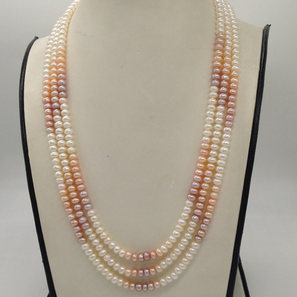 Multicoloured Shaded Flat Pearls 3 Layers Necklace JPM0314
