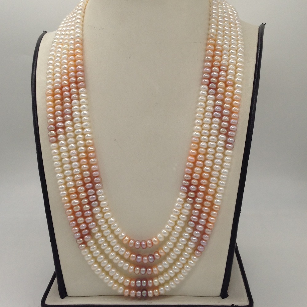 Multicoloured Shaded Flat Pearls 5 Layers Necklace JPM0313