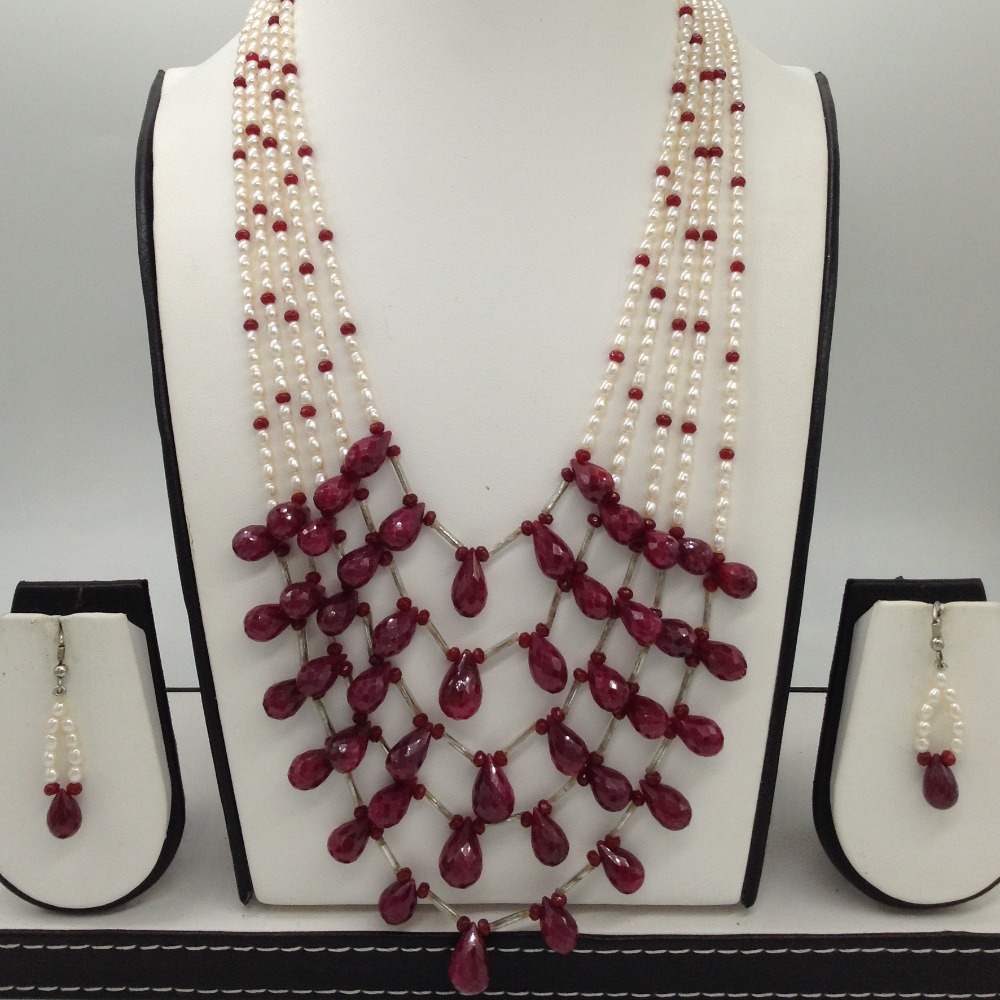 White pearls and ruby drops haar set jpp1037