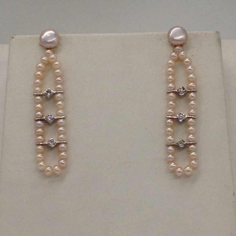 White CZ Phalli Haar Set with 3 Lines Pink Flat Pearls JPP1039