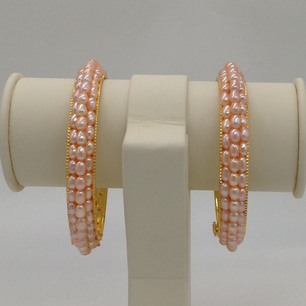 Peach Oval Pearls 3 Layers Bangles JBG0067