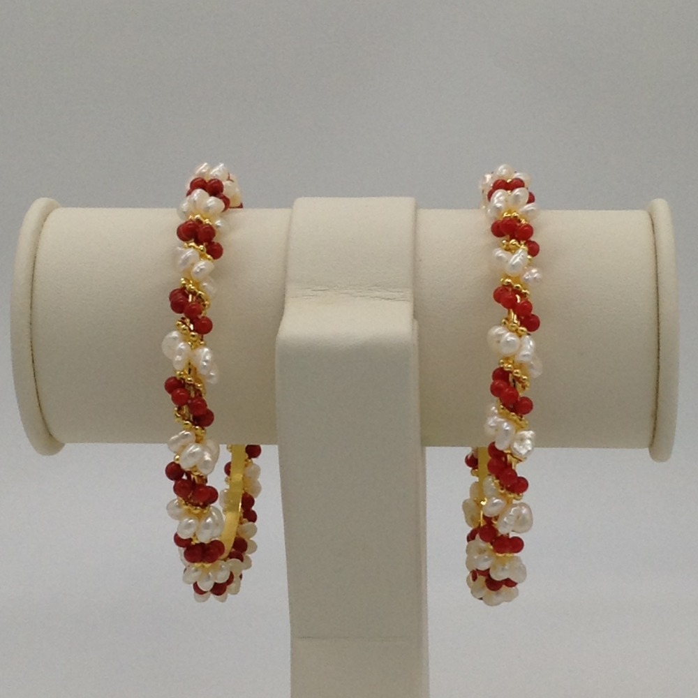 White Flat Pearls and Corals Baldar Bangles JBG0065