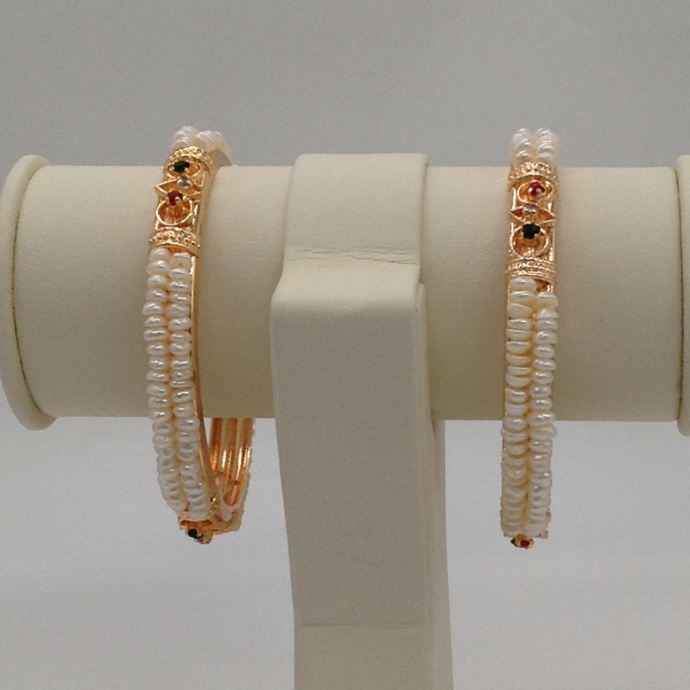 White Flat Pearls 2 Layers and CZ Bangles JBG0063