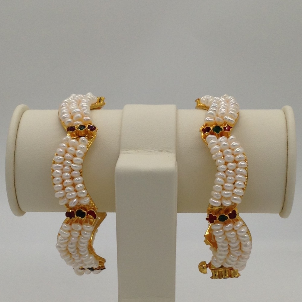 White Flat Pearls 3 Layers Lahari Bangles JBG0061