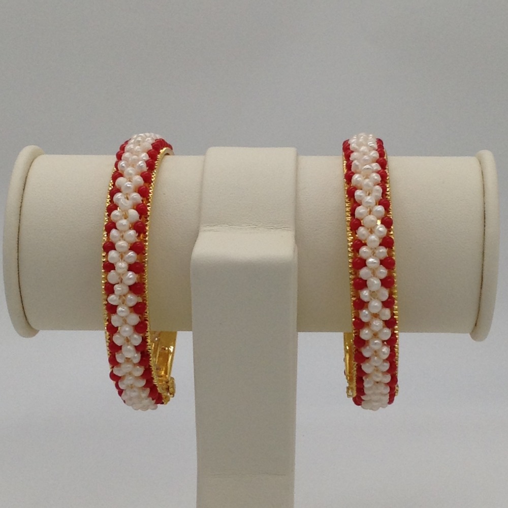 White Seed Pearls and Corals Jali Bangles JBG0060