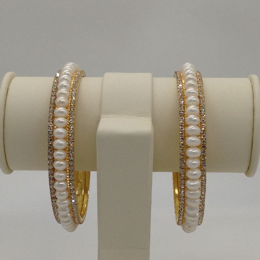 White Flat Pearls and CZ Bangles JBG0059