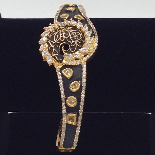 White CZ And Black Enamel Openable Kada Bracelet JBG0039