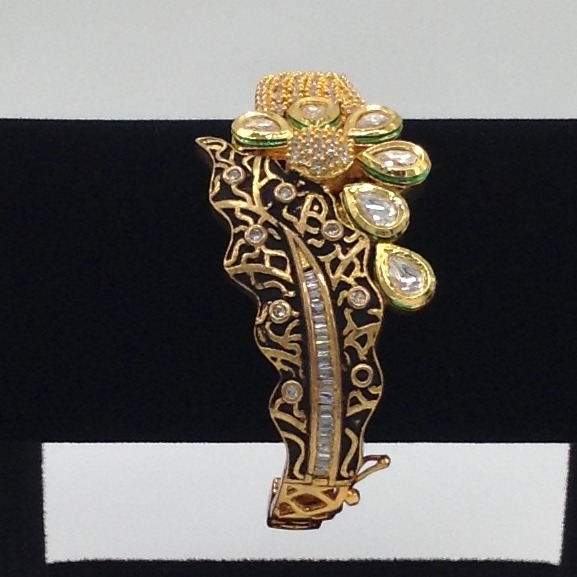 White CZ And Kundan Enamel Openable Fusion Kada Bracelet JBG0033