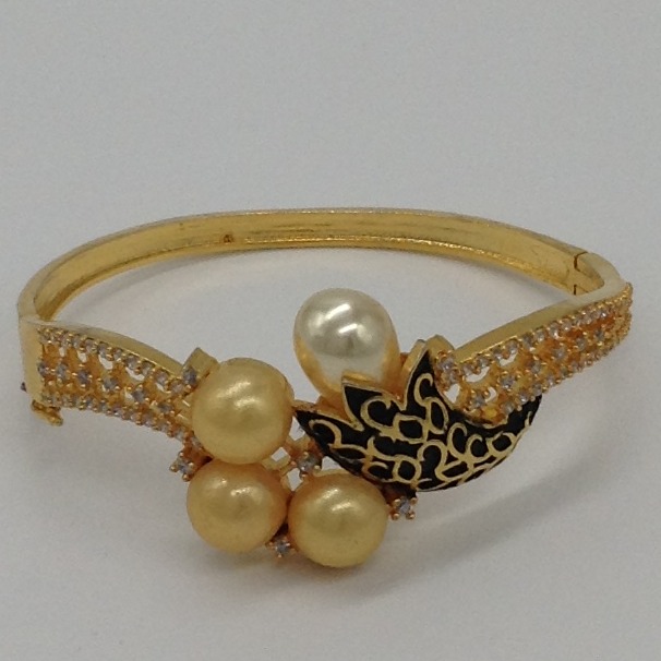 White CZ And Shell Pearls Enamel Openable Kada Bracelet JBG0030