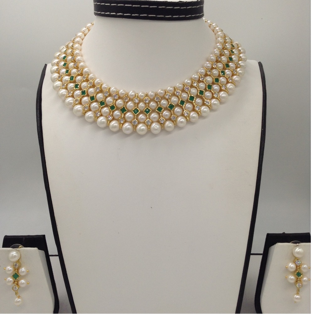 White Round Pearls and CZ Patti 4 Layers Patta Set JPP1035