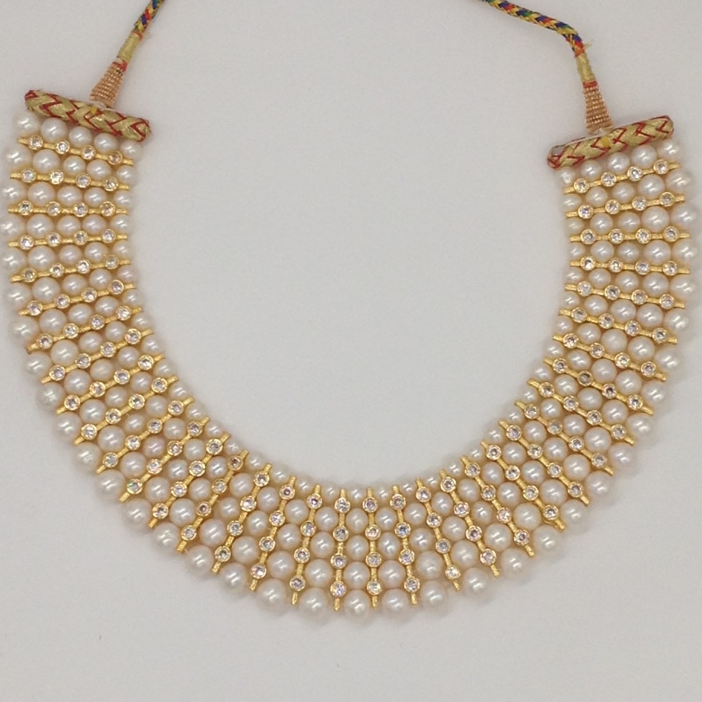 White Pearls and White CZ Patti 5 Layers Patta Set JPP1034