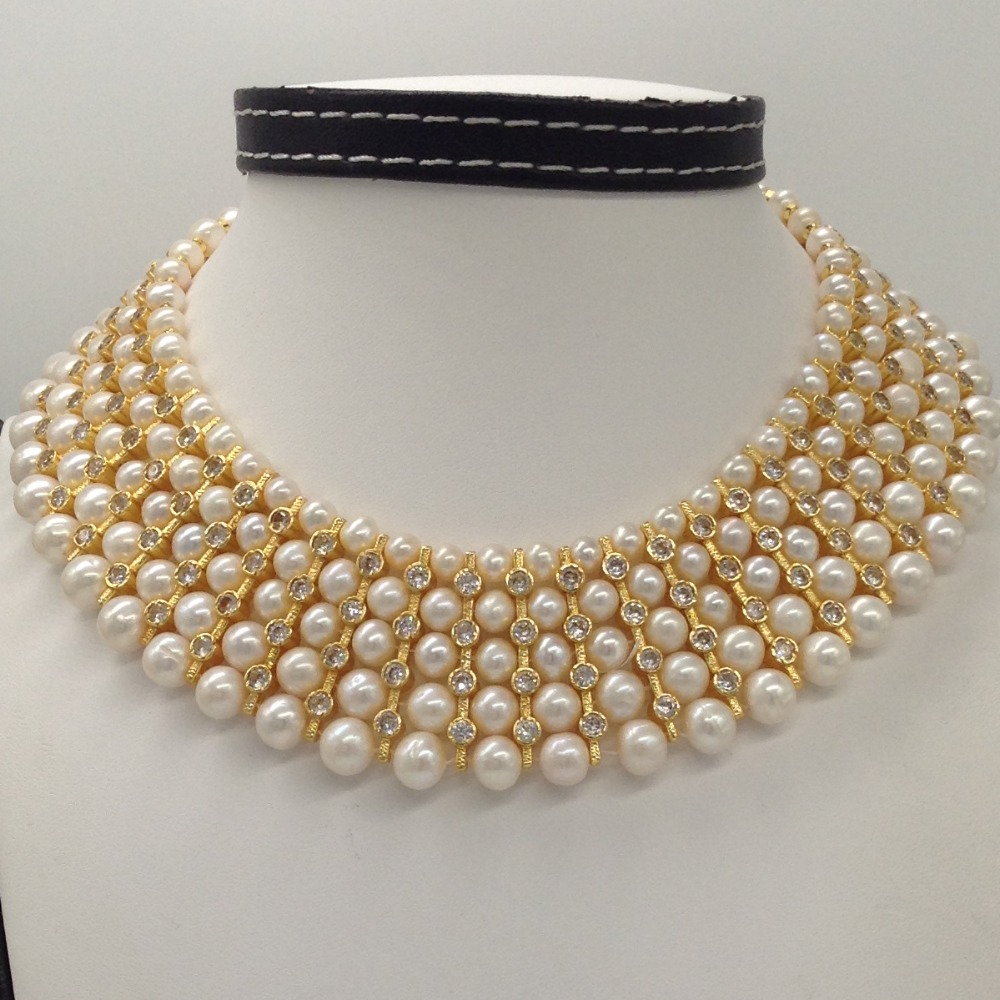 White Pearls and White CZ Patti 5 Layers Patta Set JPP1034