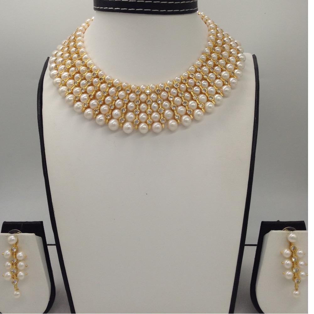 White Pearls and White CZ Patti 5 Layers Patta Set JPP1034