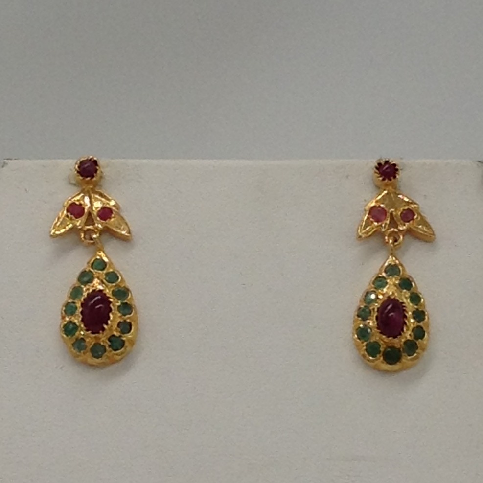 Ruby,Emerald Jugni 3 Line Haar Set with 3 Lines Flat Pearls JPS0496