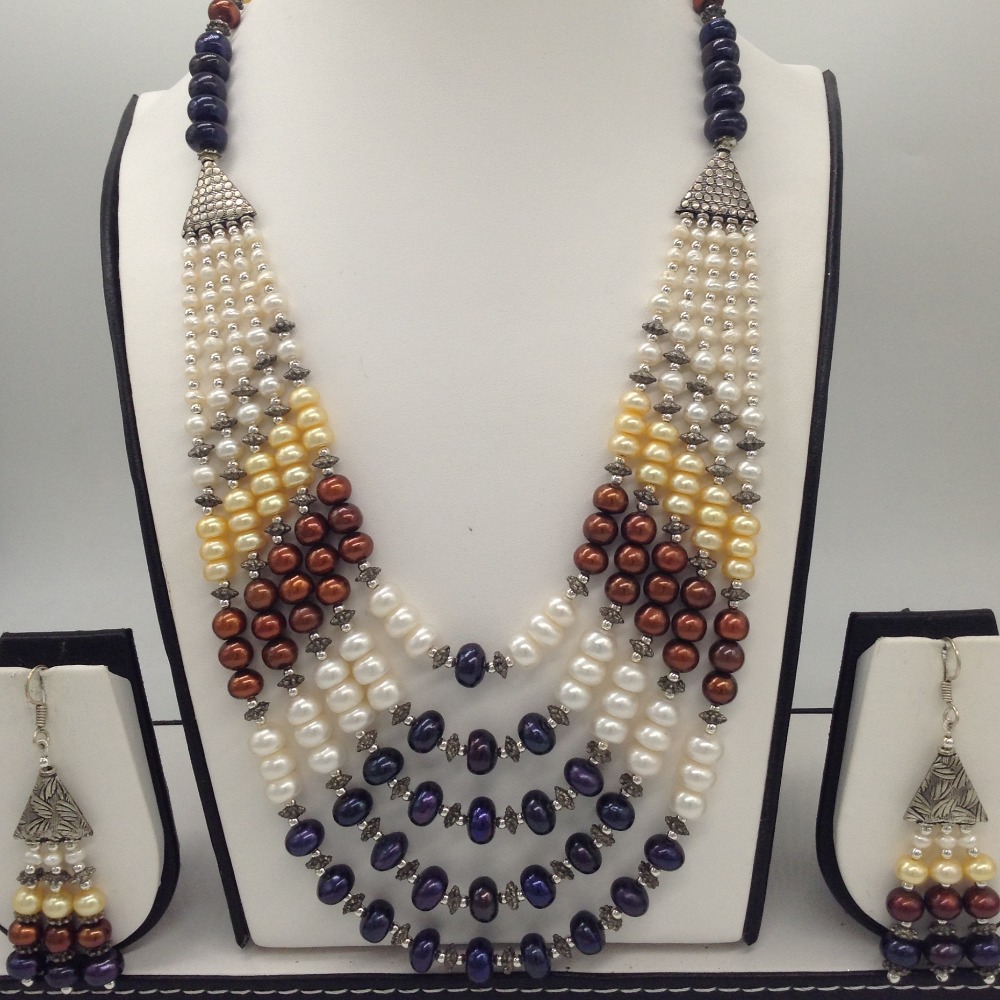 Freshwater Multicolour Flat 5 Lines Pearls Combination set JPP1018