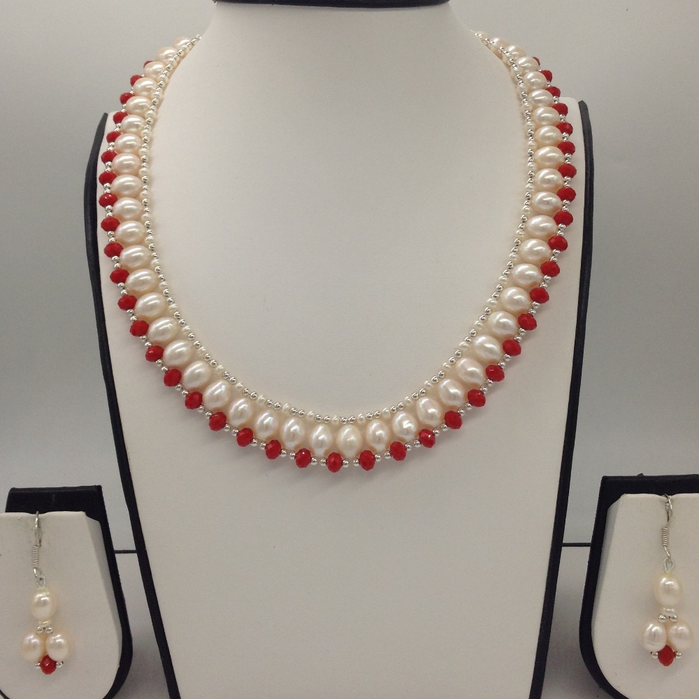 Freshwater White Oval Pearls and Corals "U" Jaali set JPP1031