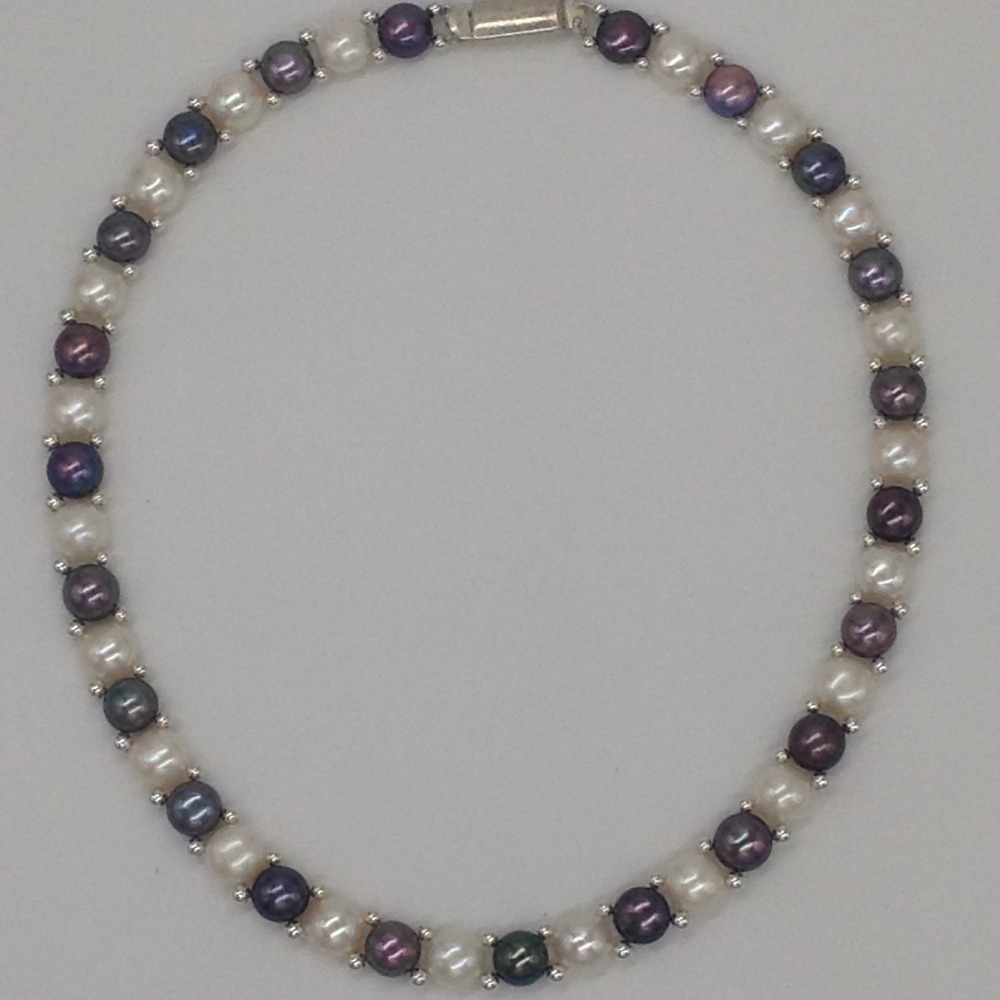Freshwater White and Black Button Pearls 1 Lines Necklace set JPP1023