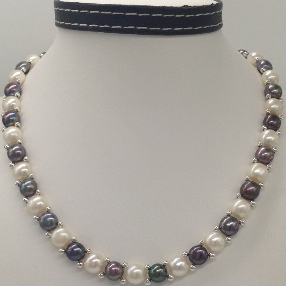 Freshwater White and Black Button Pearls 1 Lines Necklace set JPP1023