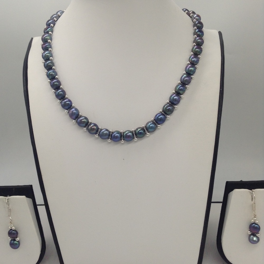 Freshwater Black Button Pearls 1 Lines Necklace set JPP1025