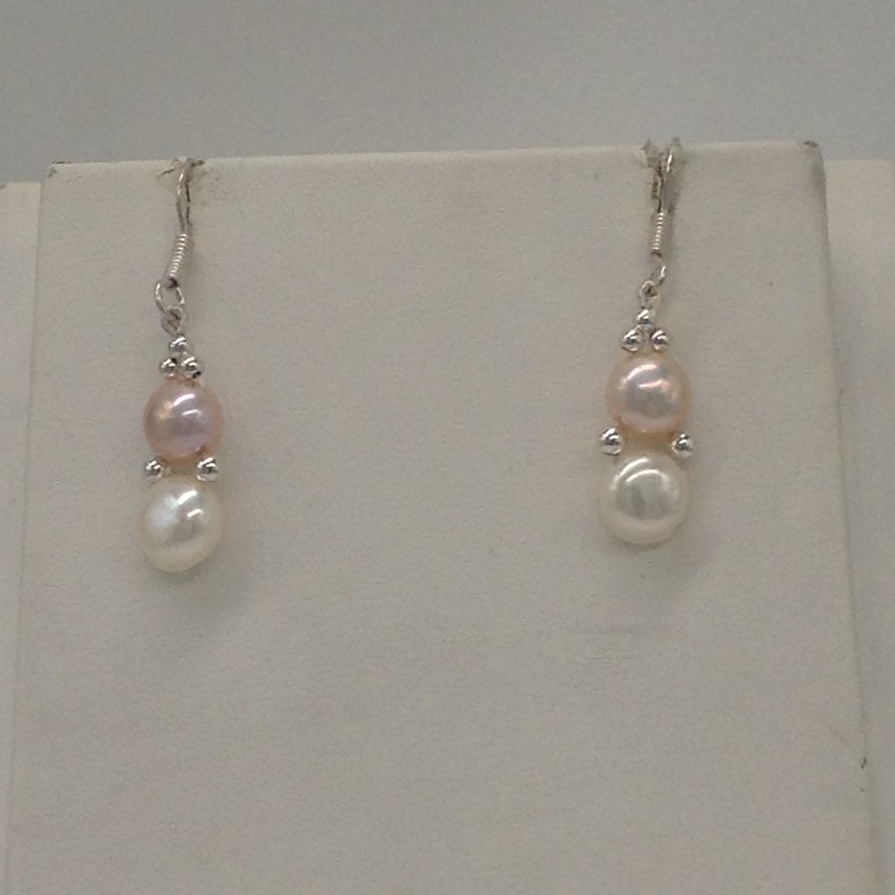 Freshwater White and Pink Button Pearls 1 Lines Necklace set JPP1022