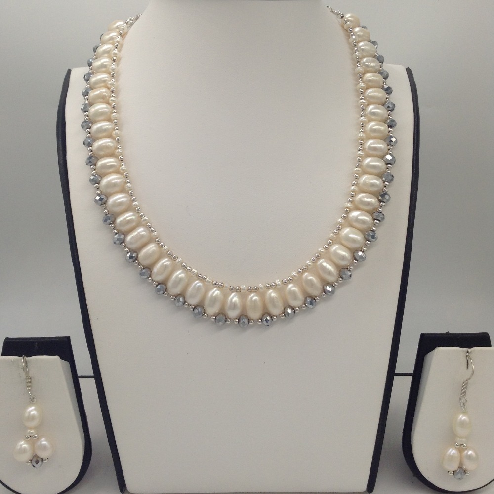 Freshwater White Pearls and Silver Crystals "U" Necklace set JPP1032