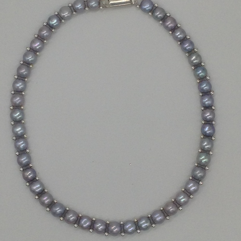 Freshwater Grey Button Pearls 1 Lines Necklace set JPP1026