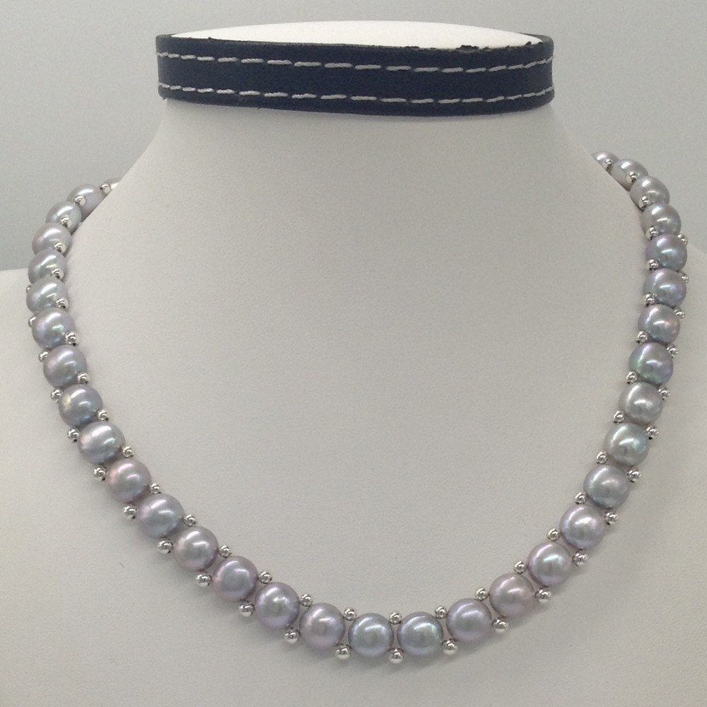 Freshwater Grey Button Pearls 1 Lines Necklace set JPP1026