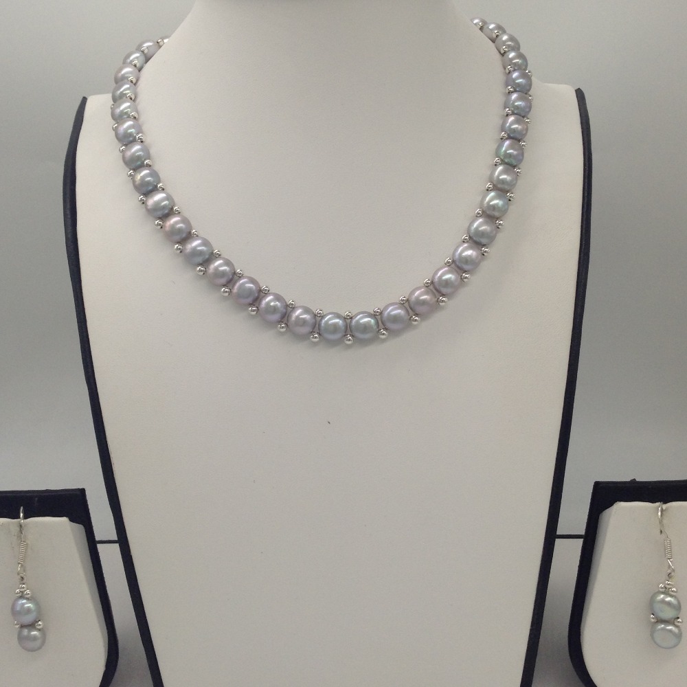 Freshwater Grey Button Pearls 1 Lines Necklace set JPP1026