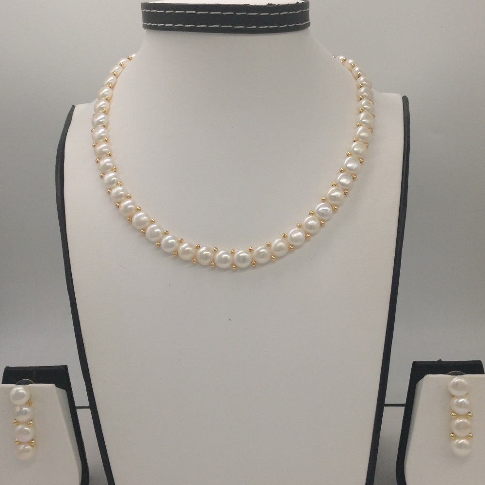 Freshwater White Button Pearls 1 Lines Necklace Set JPP1021
