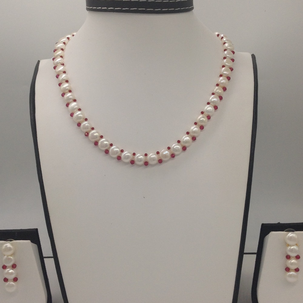 White Pearls and Red Crystals 1 Lines Necklace Set JPP1024