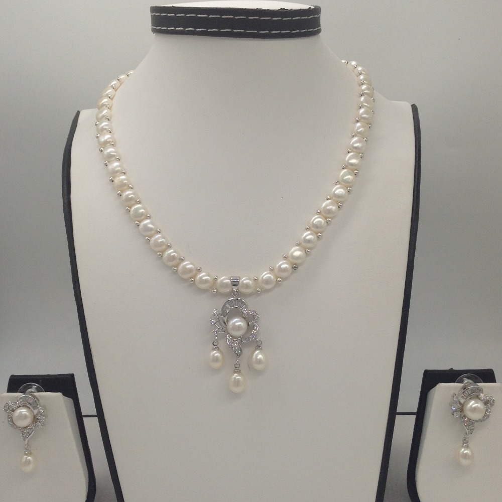 White cz and pearls pendent set with 1 line button mala jps0412