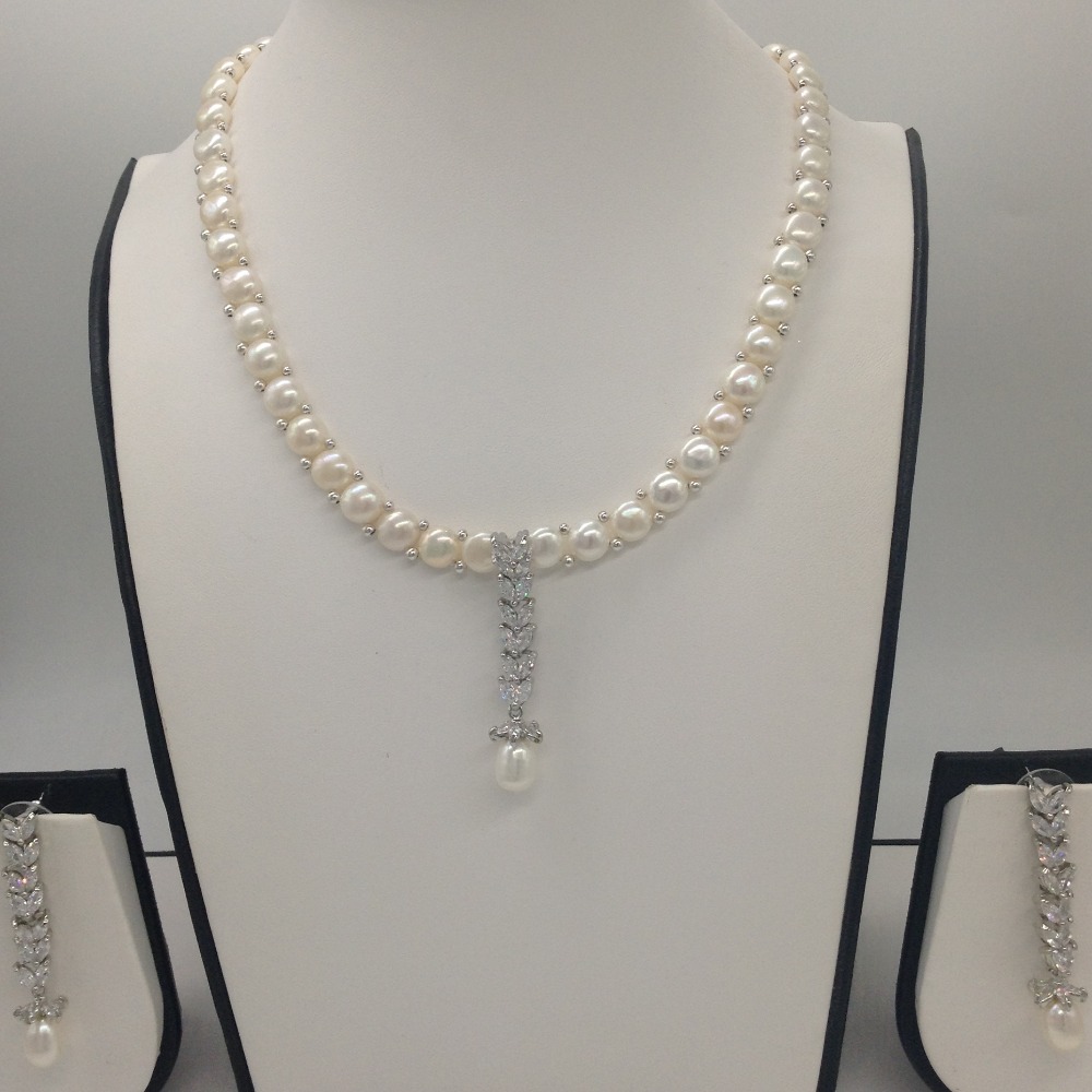 White cz and pearls pendent set with 1 line button mala jps0413