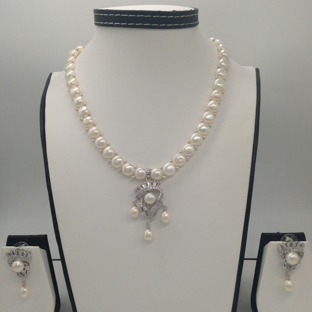 White cz and pearls pendent set with 1 line button mala jps0410